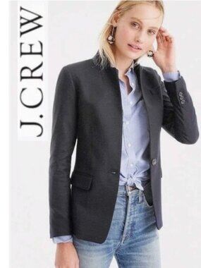 J.Crew Regent Grey Wool Blazer Tailored Classic Single Button Size 8